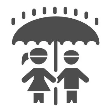 Children under umbrella solid icon, 1st June children protection day concept Stock Illustration