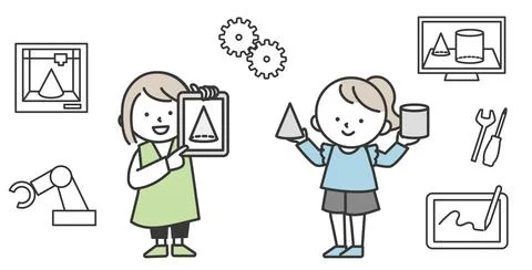 Children Using a 3D Printer. Cute and Simple Illustration Stock Illustration