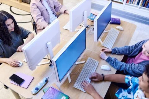 Children using computers in school 스톡 사진