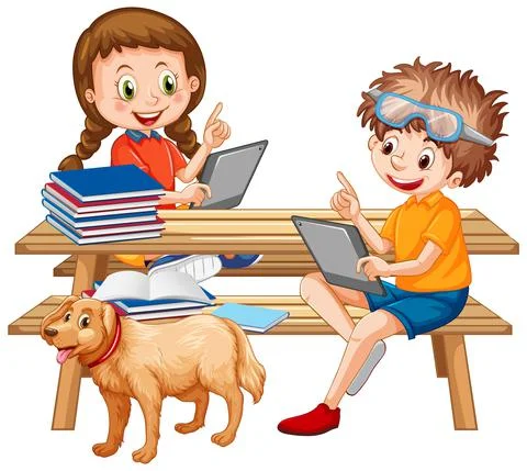 Children using laptop for education Illustrazione stock