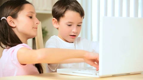 Children Using Laptop at Home Stock Footage 2974619