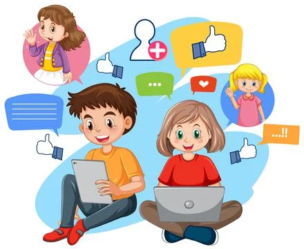 Children using laptop for online learning Ilustración de archivo