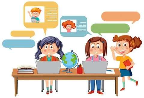Children using laptop vector concept イラスト素材