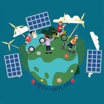 The children Using renewable energy for save the world vector Stock Illustration
