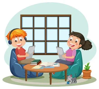 Children using tablet vector concept Stock Illustration
