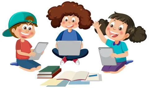 Children using tablets for learning online イラスト素材
