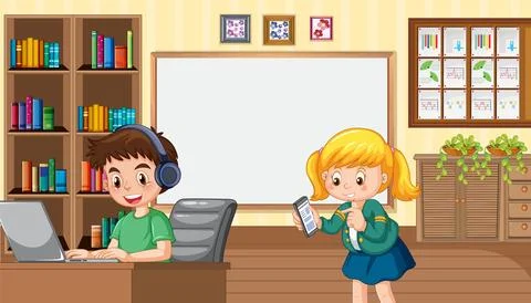 Children using technology devices at home Illustrazione stock