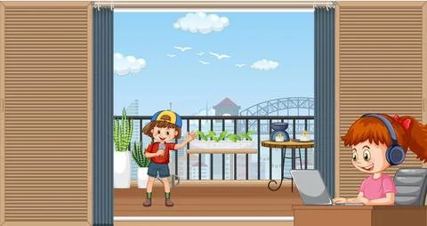 Children using technology devices Illustrazione stock