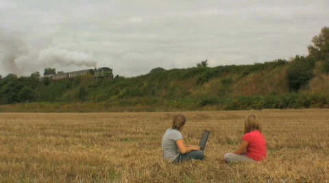 Children using their laptop outdoors Stock Footage 521802
