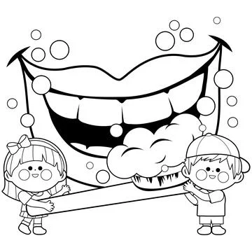 Children using a toothbrush and brushing teeth. Stock Illustration