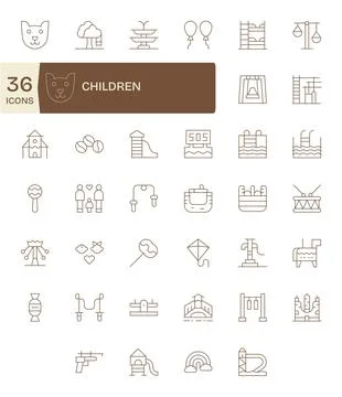 Children Vector Icon Repository containing 40 Thin Line 256x256 Pixel Optim.. Illustrazione stock