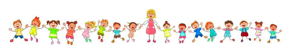 Children on a walk Stock Illustration