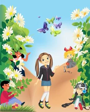 Children walk Stock Illustration