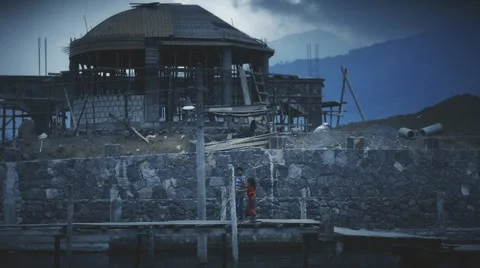 Children walking on dock Stock Footage 59758076