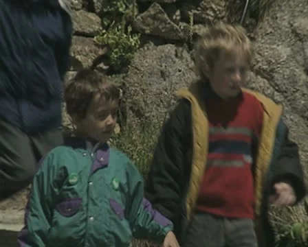 Children walking down steps Stock Footage
