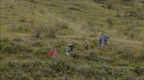 Children walking on the hillside Stock Footage 40499971