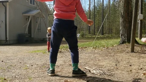 Children walking in park, kids walk and play in spring park Stock Footage