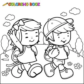 Children walking to school. Vector illustration Stock Illustration