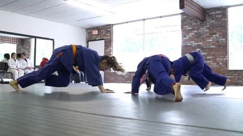 Children warming up for Jiu-jitsu class Stock Footage 77080575