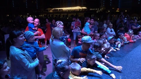 Children watch the evening animation program. Mini disco. Stock Footage 92345271