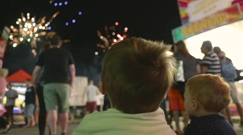 Children watching Fireworks at Show Stock Footage 61069101