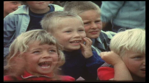 Children watching puppet theatre (vintage 8 mm amateur film) Stock Footage