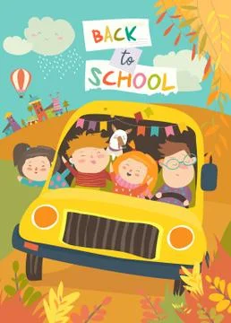 Children on the way to school Stock Illustration