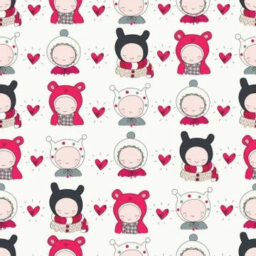 Children in Winter Cloth pattern Stock Illustration