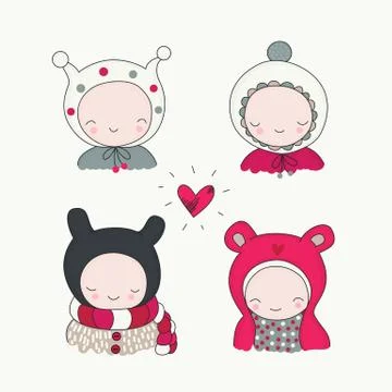 Children in Winter Cloth vector Stock Illustration