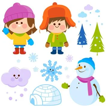 Children in winter. Vector illustration Stock Illustration