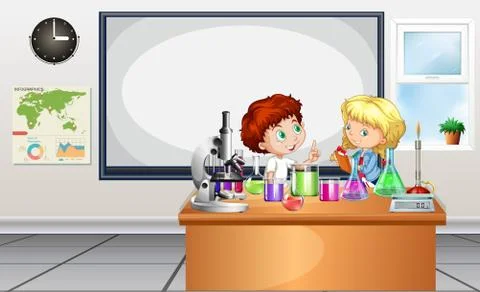 Children working on lab experiment Stock Illustration