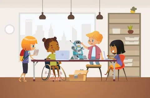 Children working on school project 스톡 일러스트