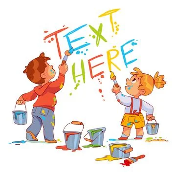 Children write text on the wall. Advertising template for kids design 스톡 일러스트