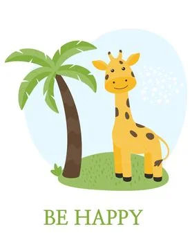Children's A4 poster drawing with an image of an animal. Stock Illustration