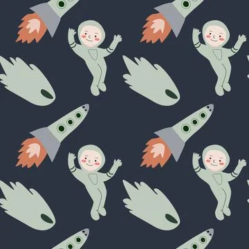 Childrens adventure pattern with cosmic objects and galaxy elements, cute イラスト素材