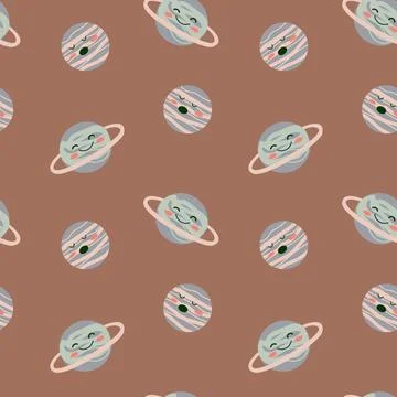 Childrens adventure pattern with cosmic objects and galaxy elements, cute Stock Illustration