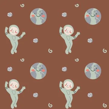 Childrens adventure pattern with cosmic objects and galaxy elements, cute Stock Illustration
