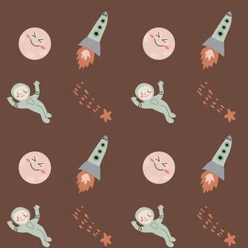 Childrens adventure pattern with cosmic objects and galaxy elements, cute Stock Illustration
