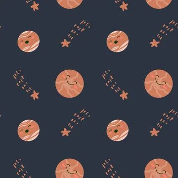 Childrens adventure pattern with cosmic objects and galaxy elements, cute Stock Illustration