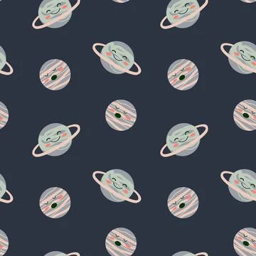 Childrens adventure pattern with cosmic objects and galaxy elements, cute Illustrazione stock