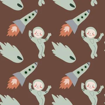Childrens adventure pattern with cosmic objects and galaxy elements, cute Stock Illustration