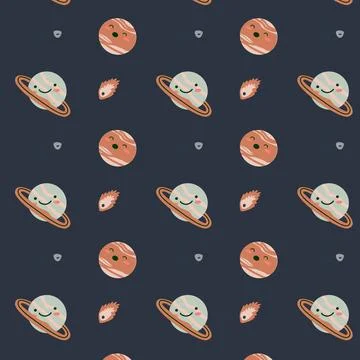 Childrens adventure pattern with cosmic objects and galaxy elements, cute Illustrazione stock