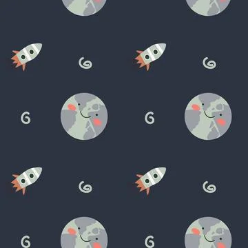 Childrens adventure pattern with cosmic objects and galaxy elements, cute イラスト素材