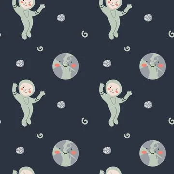 Childrens adventure pattern with cosmic objects and galaxy elements, cute Illustrazione stock