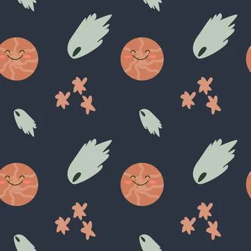 Childrens adventure pattern with cosmic objects and galaxy elements, cute Illustrazione stock