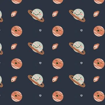 Childrens adventure pattern with cosmic objects and galaxy elements, cute Stock Illustration