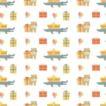 Childrens animals pattern, cute african jungle and tropical animal backgrouns Stock Illustration