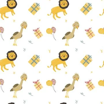 Childrens animals pattern, cute african jungle and tropical animal background Stock Illustration
