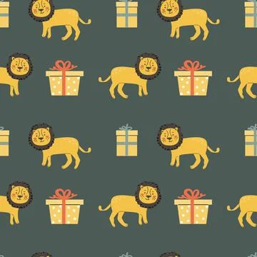 Childrens animals pattern, cute african jungle and tropical animal background Stock Illustration