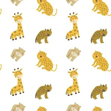 Childrens animals pattern, cute african jungle and tropical animal background Stock Illustration